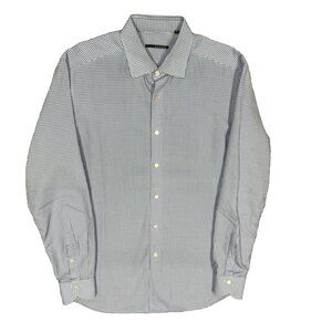 XACUS Dress Shirt Textured Made in Italy Cotton Long Sleeve Blue 16.5 Large